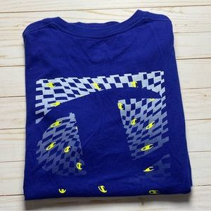 Men’s Blue Yellow Checkered Logo‎ Tee Shirt Medium